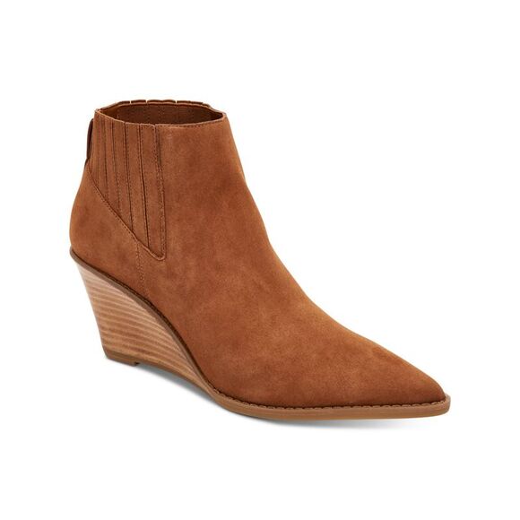 CALVIN KLEIN Shoes - NWT CALVIN KLEIN Womens Brown Hidden Tabby Toe Wedge Slip On Leather Booties 5